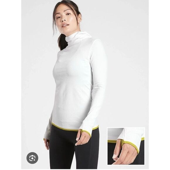 $98 Athleta Flurry Balaclava Hoodie Small Base Layer White Cold Weather Training - Picture 2 of 11